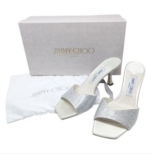 NIB Jimmy Choo Skye 70 Silver Crystal Kitten Heel Sandal Size EU 37.5
